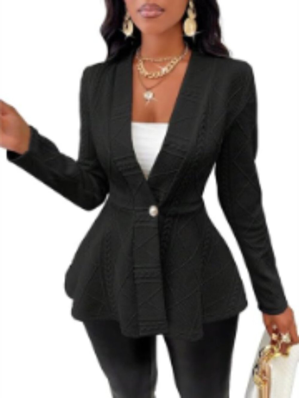 Polyester Knit Blazer with Peplum Hem for Business Casual Office Wear
